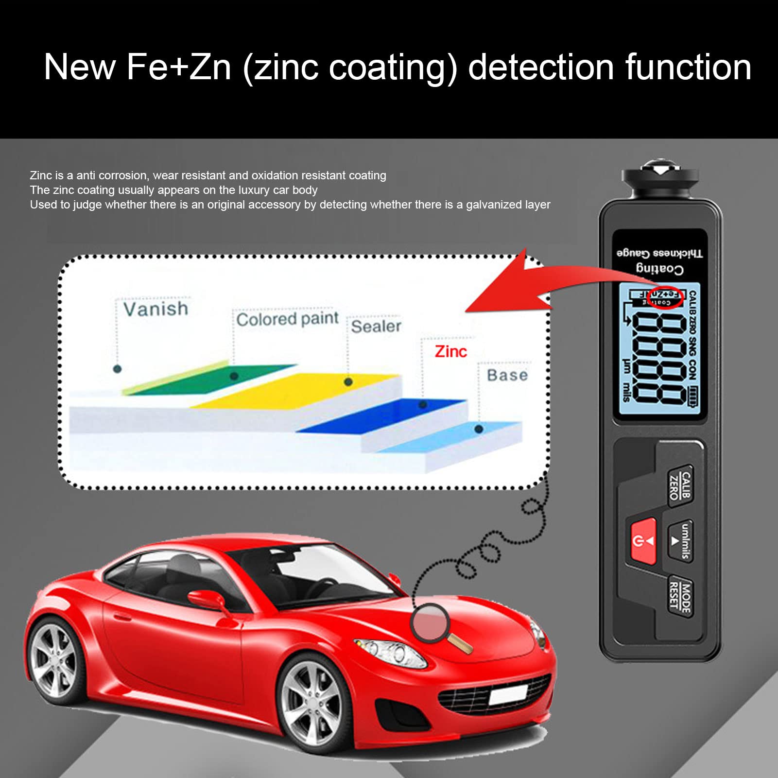 Fafeicy Miernik Grubości Lakieru Cyfrowy Miernik Grubości Powłoki ABS 0 do 1500 μm Wyświetlacz LCD Automatyczne Wykrywanie Fe i NF do Kontroli Samochodu Naprawa Samochodów Kupujący Używane Samochody