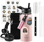 WixByti 64 oz Insulated Water Bottle with Straw (Cold for 48 Hrs), Half Gallon Stainless Steel Triple Wall Vacuum Sports Water Jug, Leakproof Hydro Cup Flask with Straw Spout Lids & DIY Stickers
