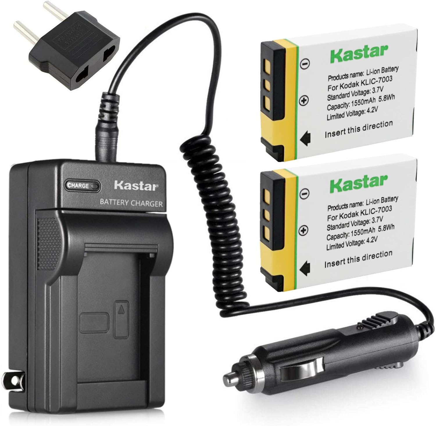 Kastar 2X Battery + Charger for Kodak KLIC-7003 K7003, GE GB-40 & Kodak EasyShare M380 M381 EasyShare M420 EasyShare V803 EasyShare V1003 EasyShare Z950, GE E1030 E1040 E1050TW E1240 E1250TW E850 H855