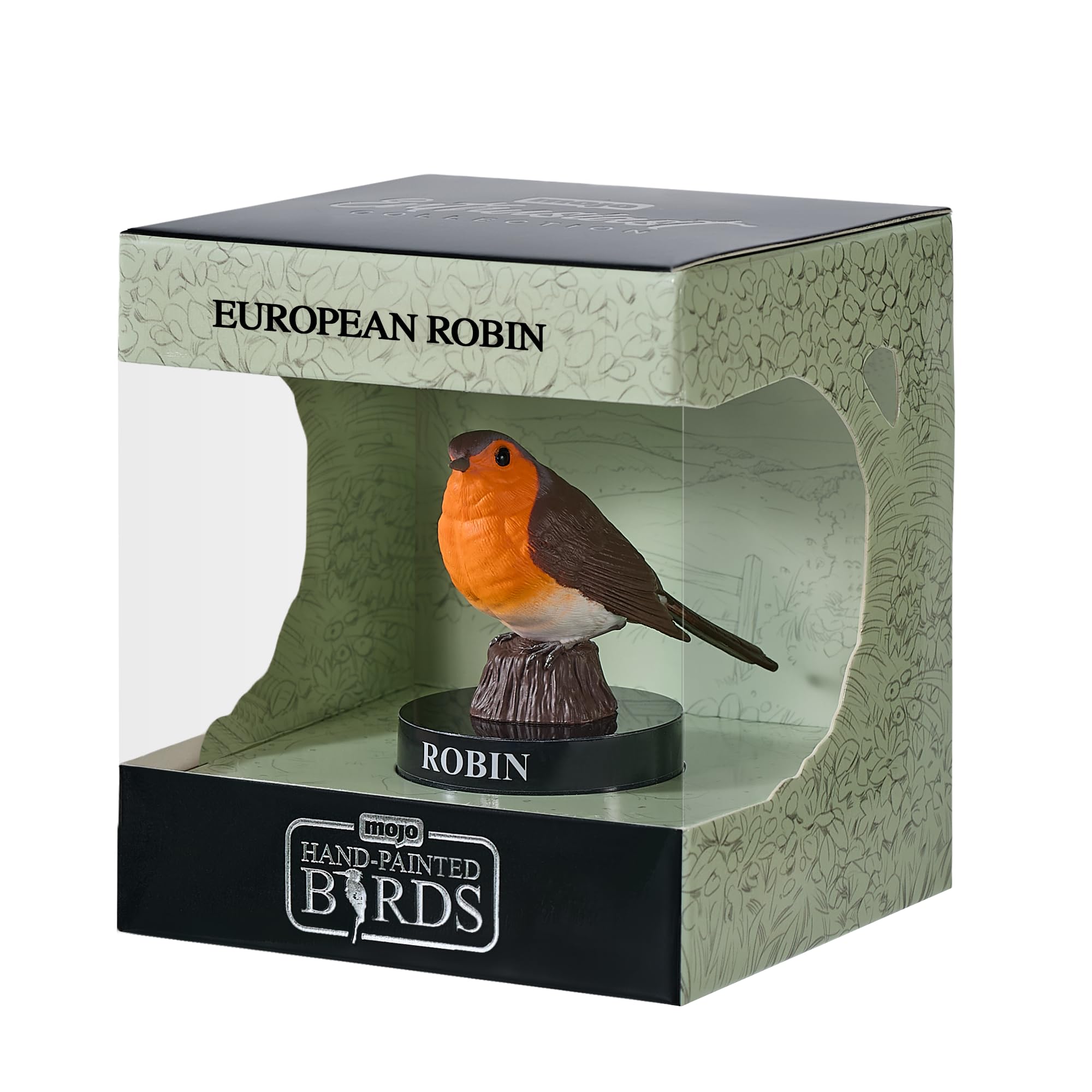 Mojo European Robin | Garden Bird Enthusiast Collection Series 1, Hand-Painted Figurines, Wildlife Collectibles, Toys, Detailed Sculptures With Qr Code For Fun Facts