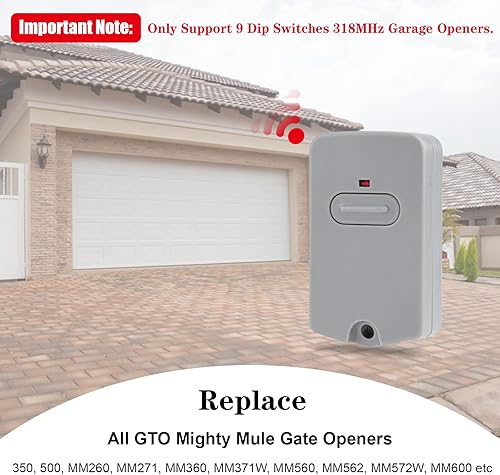 Miniatura 3 de RB741 Mando a distancia para GTO Mighty Mule Gate Opener FM135, transmisor de entrada de puerta de garaje de una sola puerta (paquete de 2)