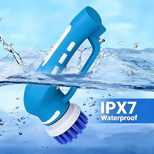 Miniatura 3 de RICHOOSE Depurador eléctrico inalámbrico con 6 cabezales de cepillo y 2 baterías recargables, limpiador eléctrico para ducha, azulejos, lechada,