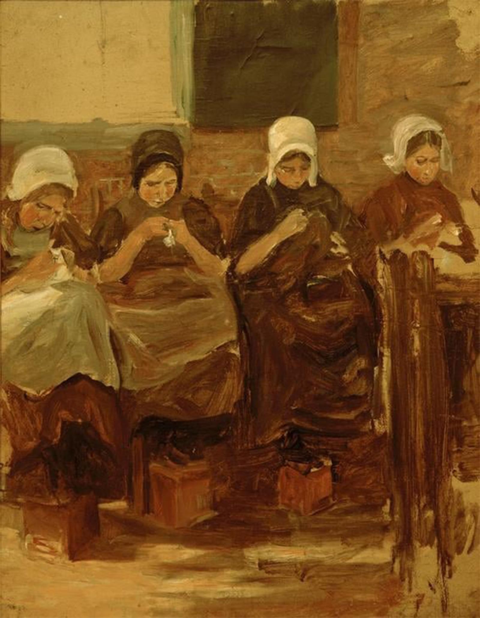 ARTXLXXBN Famous Print Painting Colorful Art Print Sewing girls in Huyzen by Max Liebermann Canvas Art Decorations for Home Decor 60x90cm