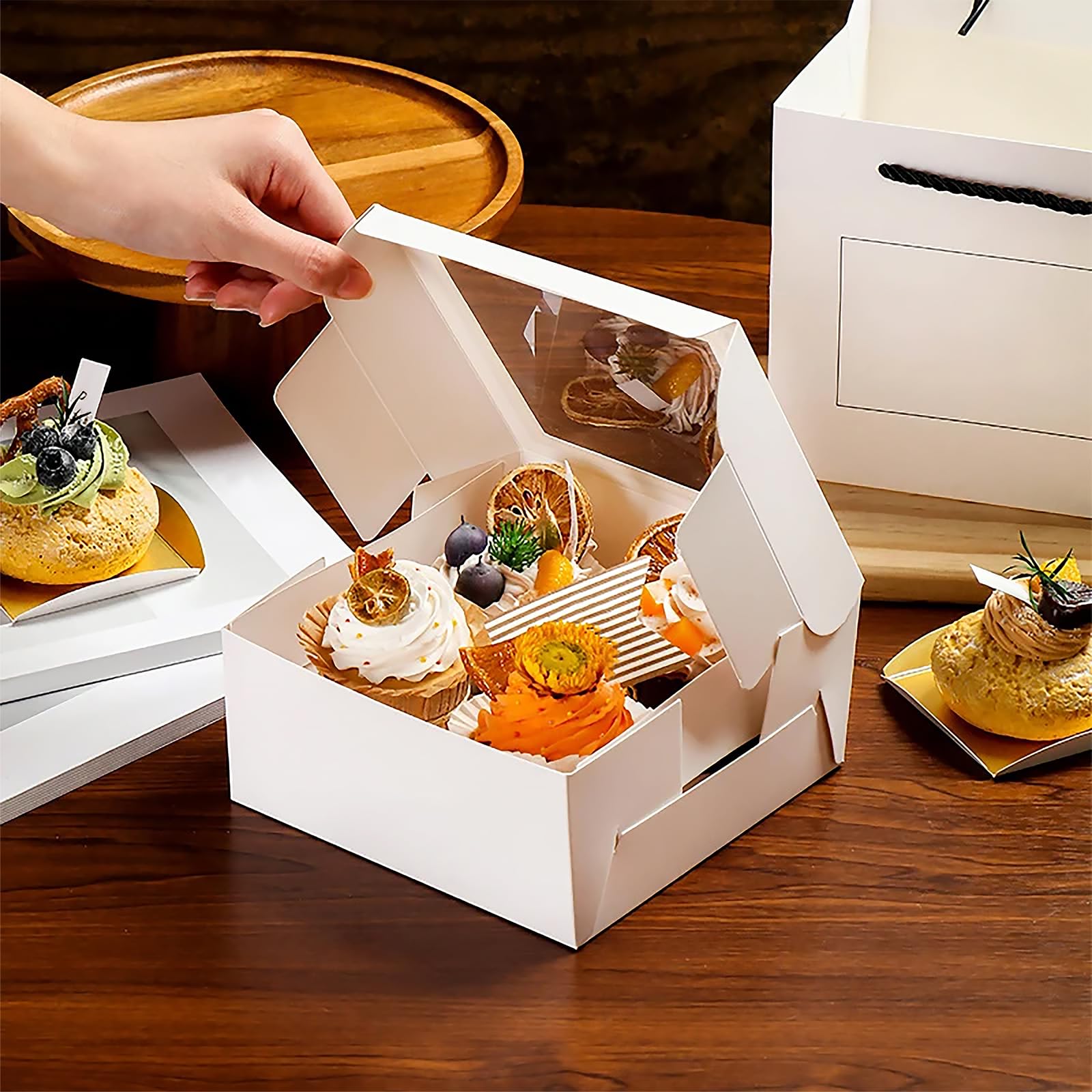 Scatole singole per cupcake bianche con finestra per bomboniere per
