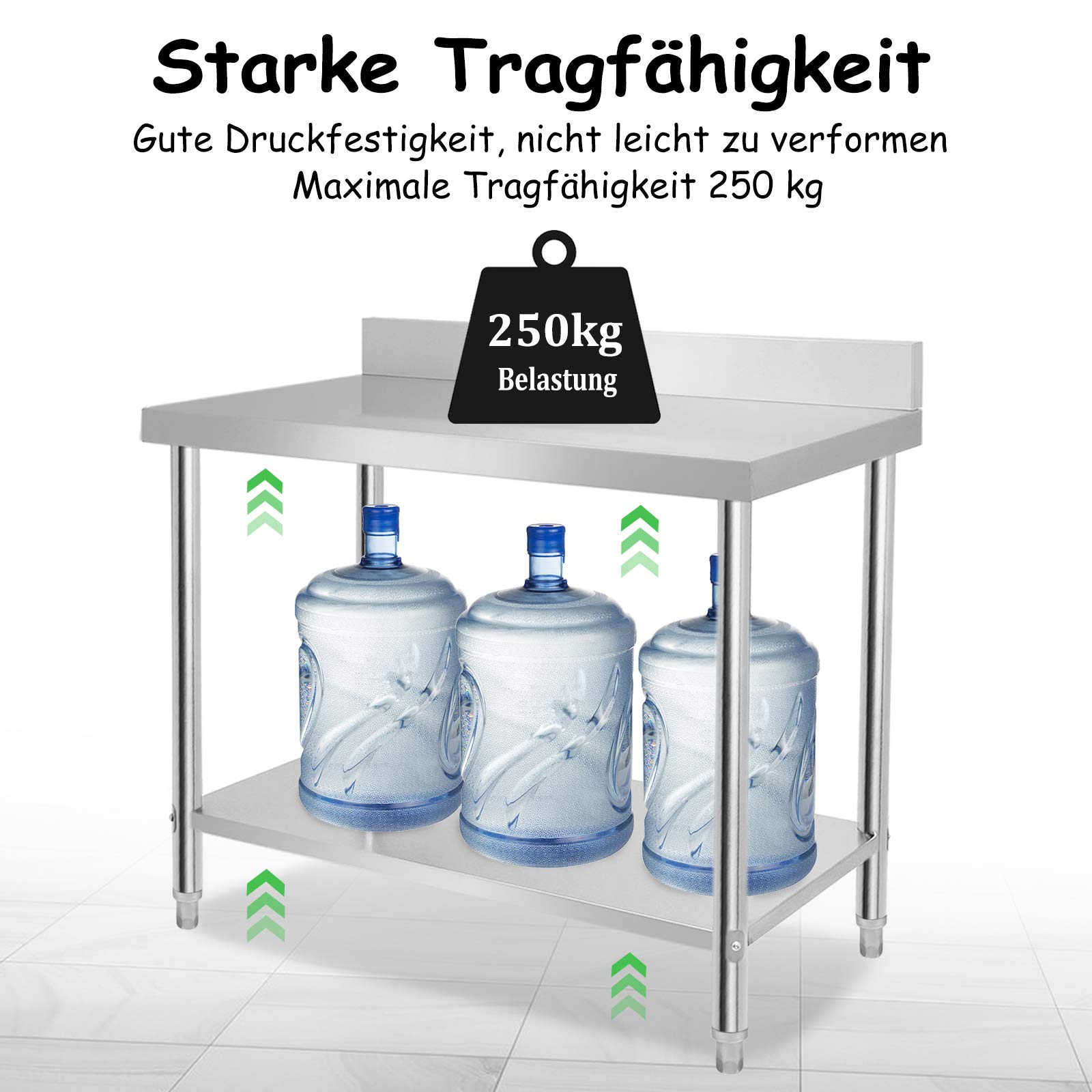 Froadp 120x60x85cm Edelstahl Arbeitstische für Lebensmittelzubereitung Küche Tisch mit Faden Verstellbare Fuß & Ablagefläche Multifunktionale Gastro Zubereitungstisch Grilltisch mit Aufkantung