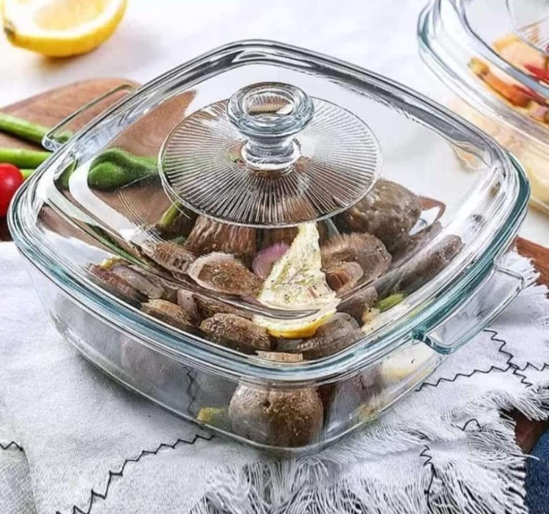 KINOTI 1L Glass Casserole Dish with Lid – Square Oven-Safe Baking Dish with Easy-Grip Handles – Clear Borosilicate Glass Cookware for Baking, Serving, and Food Storage-picture-22