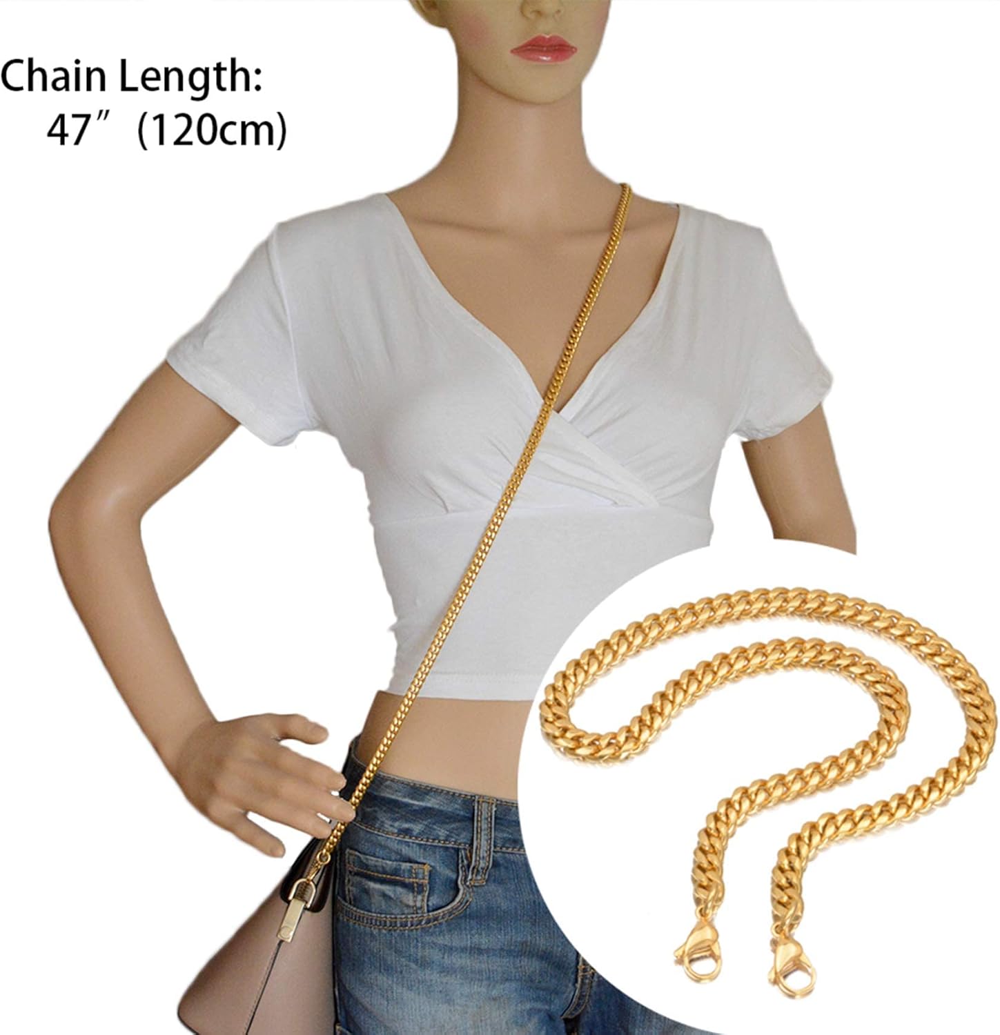 Stainless Steel Satchel Wallet Chain Handbag Chain Belt Strap DIY Handmade accessorie Metal Button no Rust,Fashion Gold (43)
