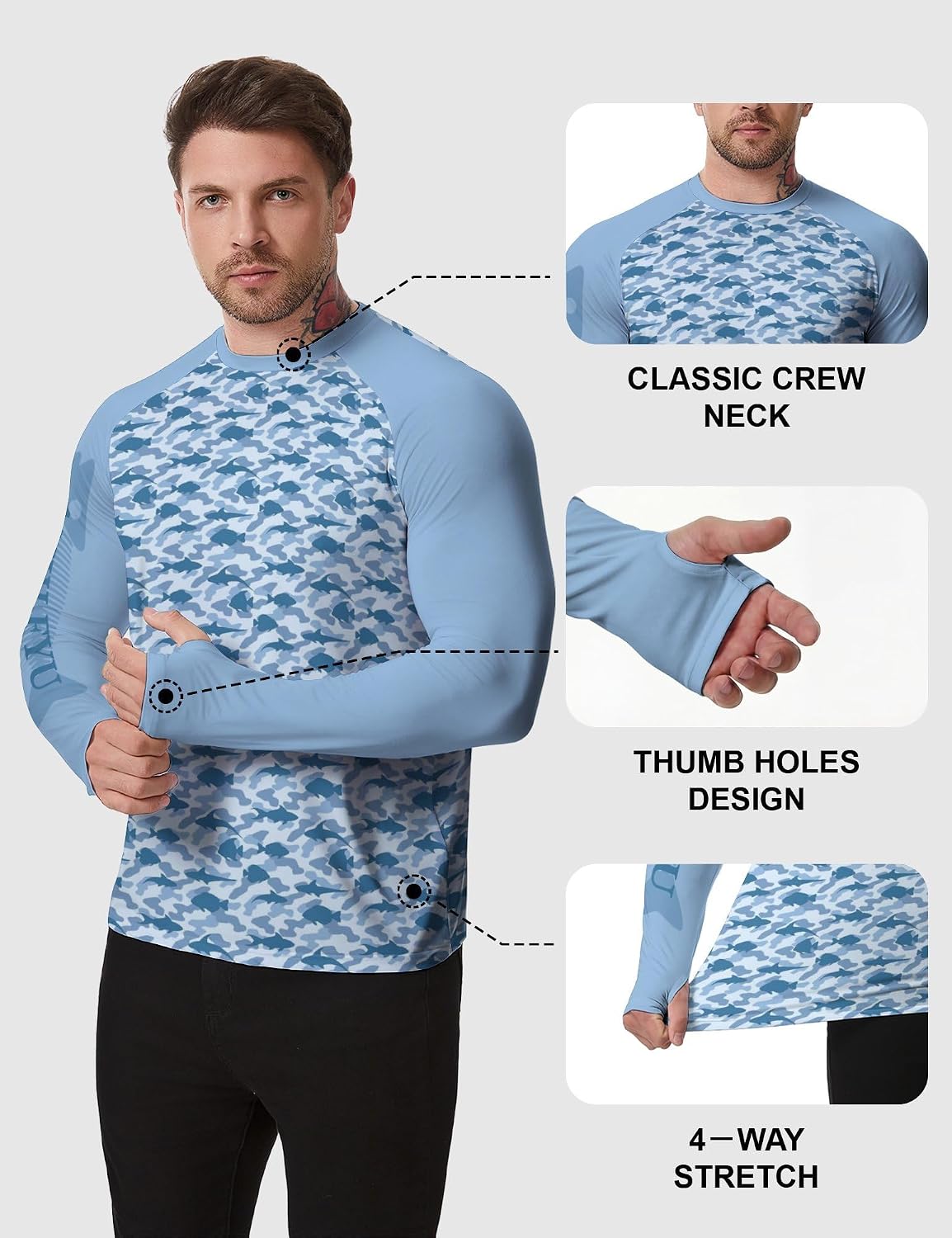 Fishing Shirts for Men Long Sleeve Sun Protection UV Shirts Rash Guard Swim Shirt for Swimming Hunting