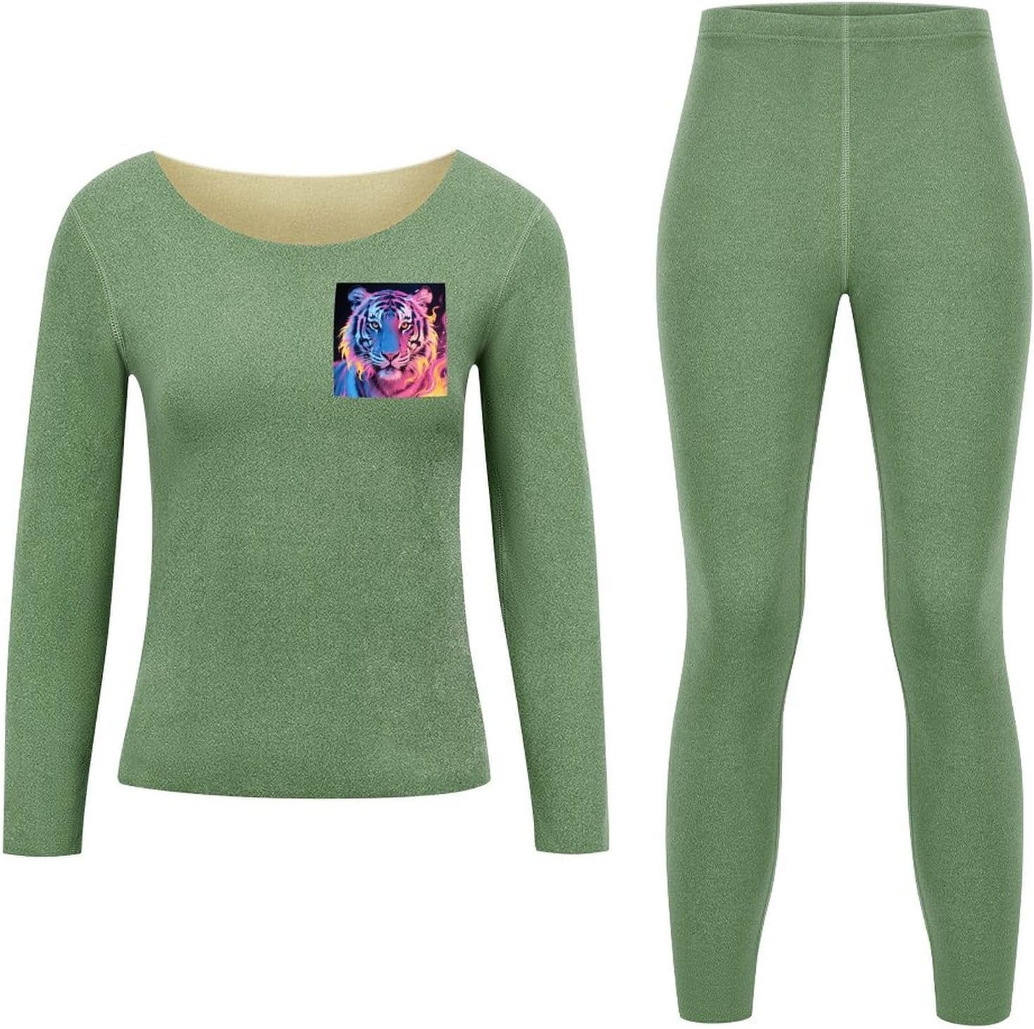 Women's Fire Tiger Thermal Underwear Set Soft Long Johns Base Layer Top & Bottom for Cold Weather