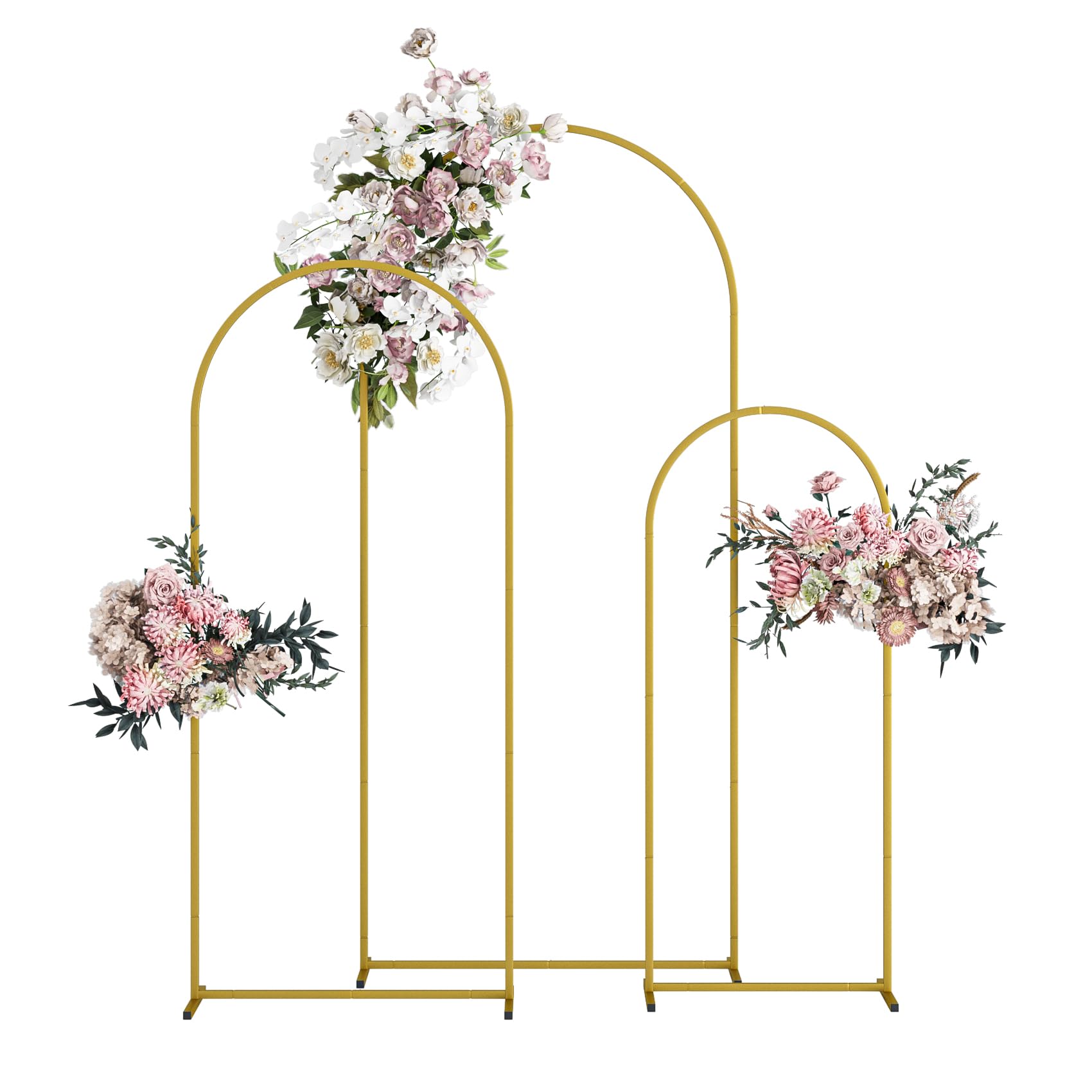 Photo 1 of AEPOALUA Wedding Arch, Metal Arch Backdrop Stand, Balloon Arch Stand Wedding Frame for Ceremony Decoration (Gold, 6FT, 5FT, 4FT Arch Backdrop)