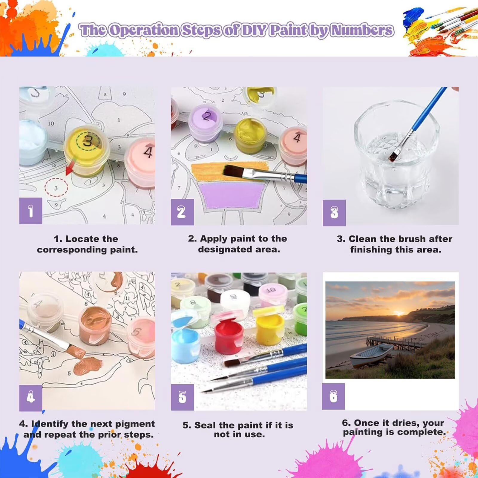 Peinture Numero Adulte Coucher de Soleil Coloriage par Numero Adulte Mer DIY Paint by Numbers, avec Pinceaux Peinture Loisir Creatif Enfant Cadeau Femme, Pour Decoration Maison Murale 70x90cm H - 945