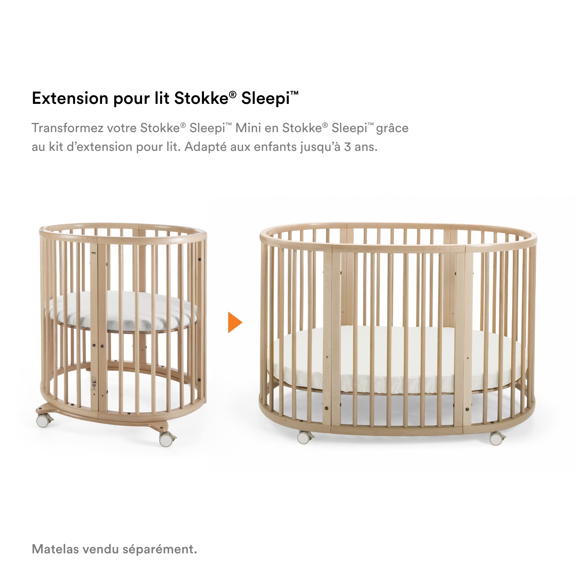 Stokke Extension pour lit Sleepi, Naturel - Transforme Le Sleepi Mini en Le Lit (127 cm) - Convient aux Enfants Jusqu’à 3 Ans - Matelas Vendu séparément