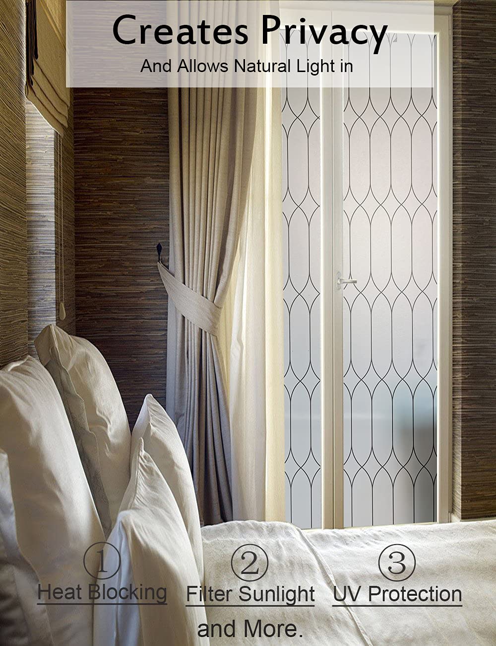 Pellicola Decorativa Per Finestre Satinata Marocco – Controllo Calore, Blocco UV 97%, Adesione Elettrostatica, 89,9x199,9 Cm, Per Privacy In Casa E Ufficio