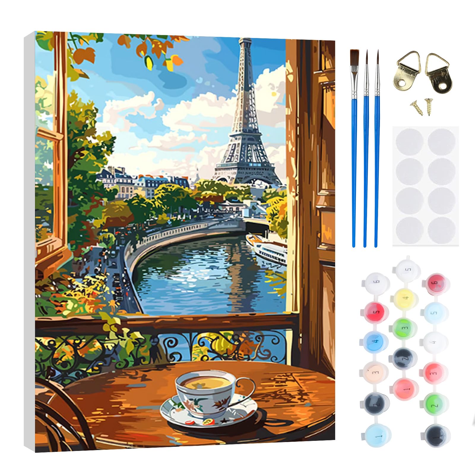 RICUVED Landscape Paint by Numbers Kits for Adults Kids,Tower Painting Kits for Beginners On Clear Symbols Canvas with Wooden Framed, Easy DIY Acrylic Pigment Drawing Paintwork 20x30cm