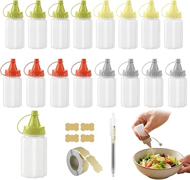 Mini Kitchen Sauce Bottles, 16 Pcs Mini Seasoning Squeeze Bottles, Squeezable Sauce Container, Mini Condiment Squeeze Bottles for Salad Dressing, Ketchup, Soy Sauce, Honey
