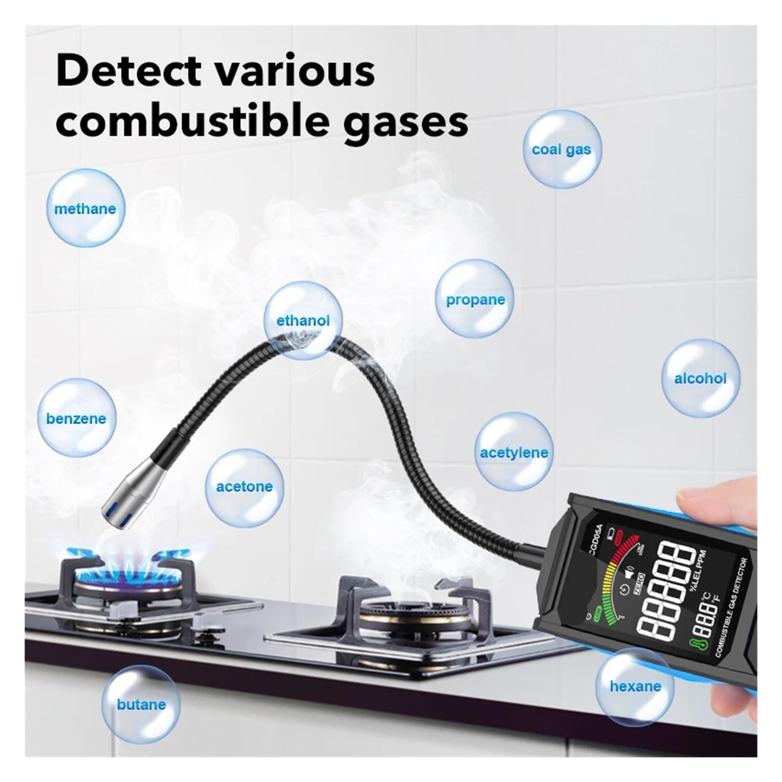 Detector de Gas, Detector de fugas de gas portátil con pantalla de carga, analizador de gas, medidor de GLP, medidor de fugas natural con triple alarma