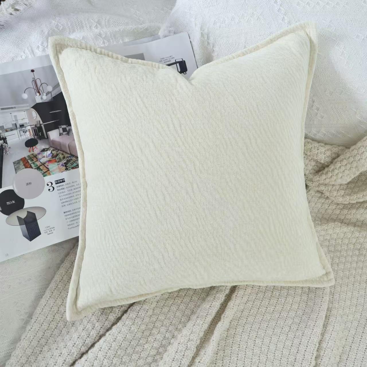 OYIMUA Chenille Throw Pillow Covers 16x16 Neutral Beige Set of 2,Textured Square Decorative Pillow Covers Accent for Couch Sofa Bedroom Living Room