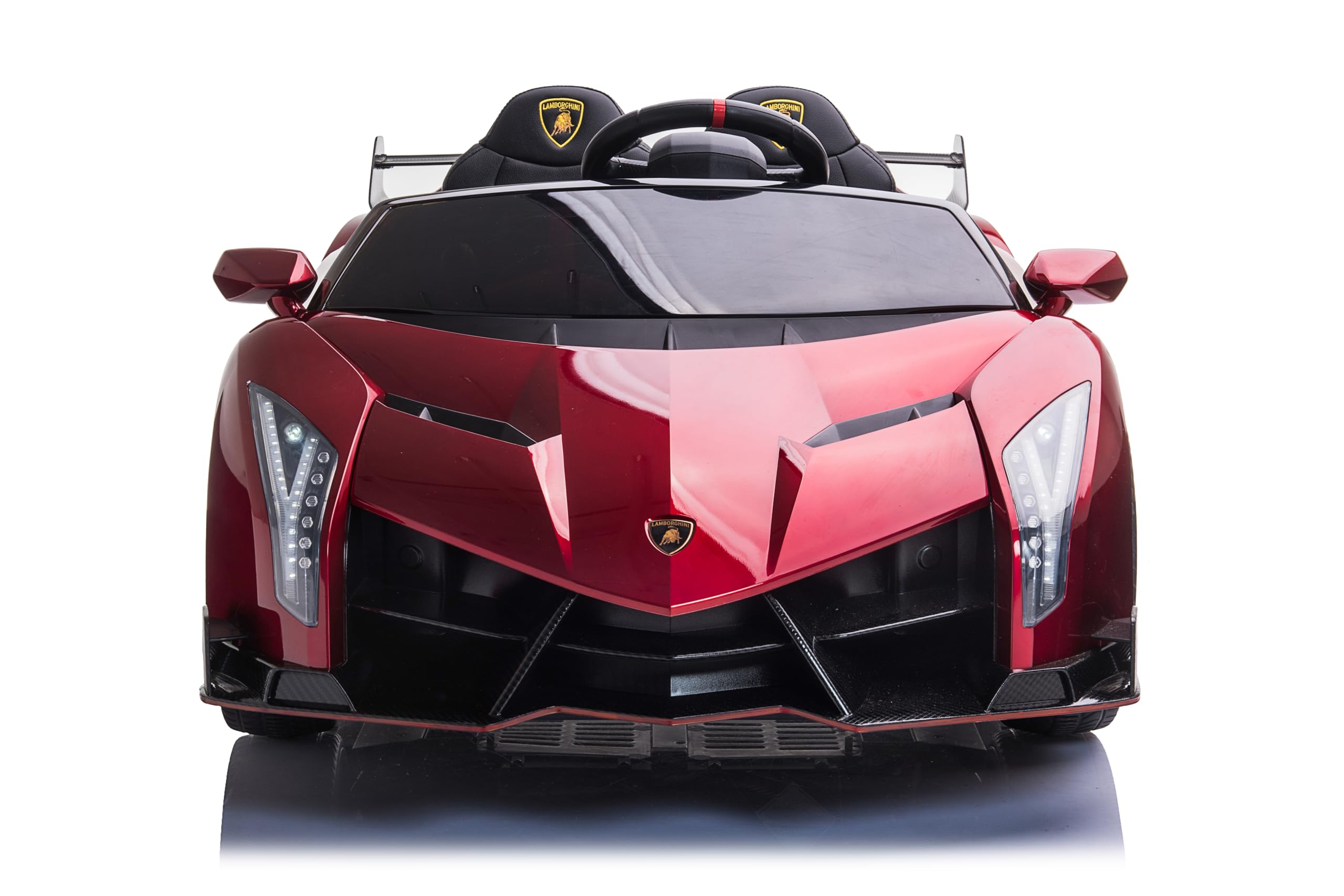 FINOOS Kinderauto Lambo Veneno 24V Elektroauto für Kinder 2-Sitzer, 4X4 Gummireifen, Ledersitz, mit 2,4 GHz Fernbedienung (Rot)