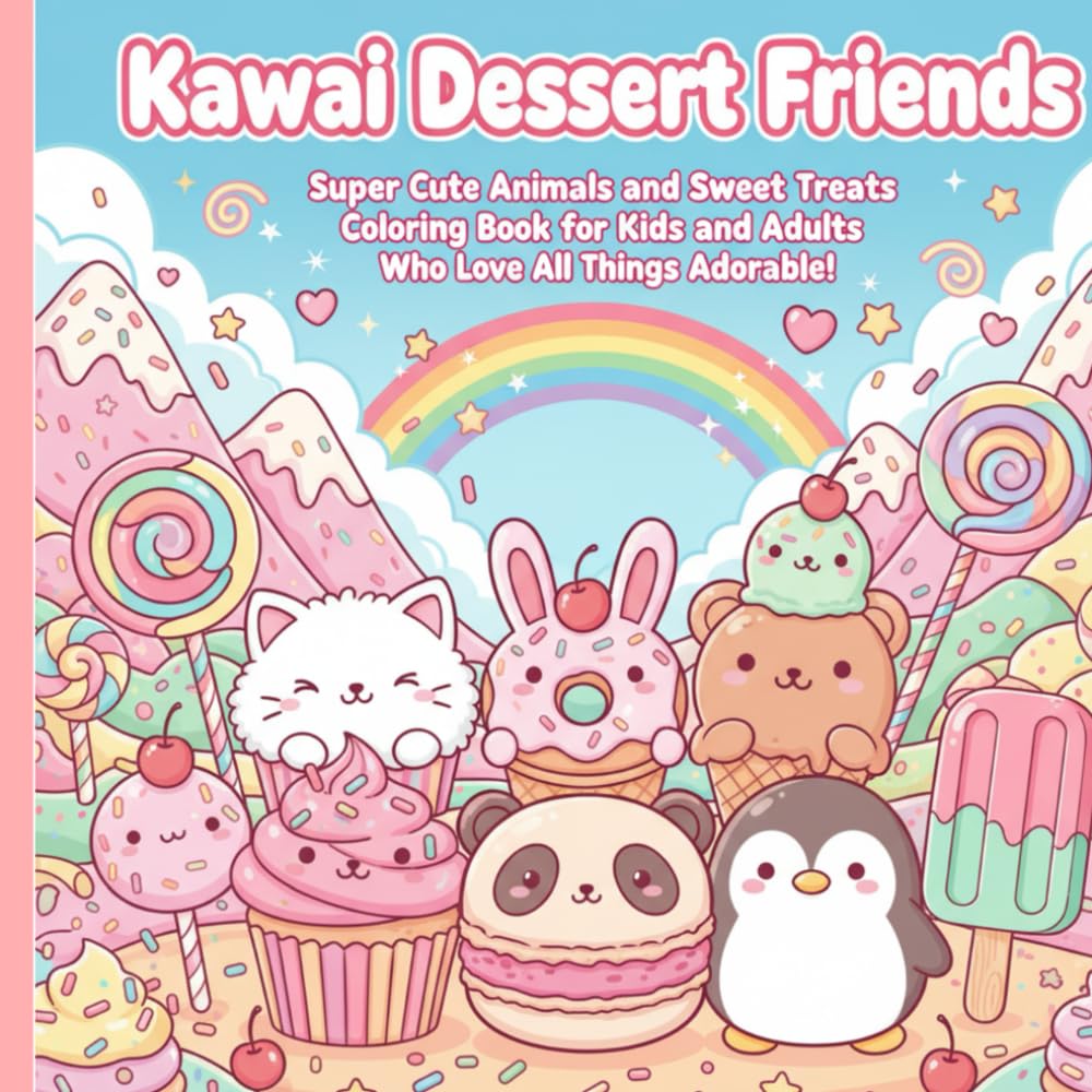 Kawaii Dessert Friends: Super Cute Animals and Sweet Treats Coloring Book for Kids and Adults Who Love All Things Adorable!