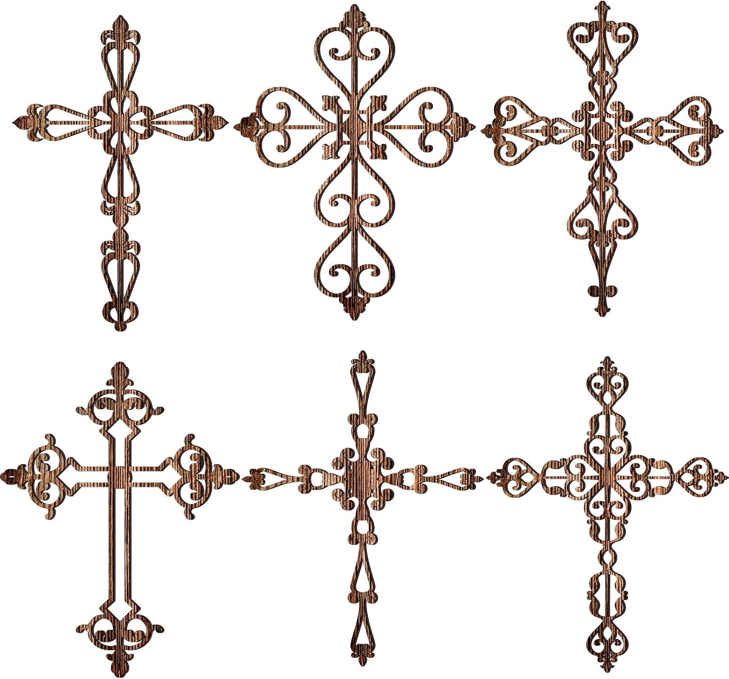 Soaoo 6 Pcs Wooden Wall Hanging Cross Religious Antique