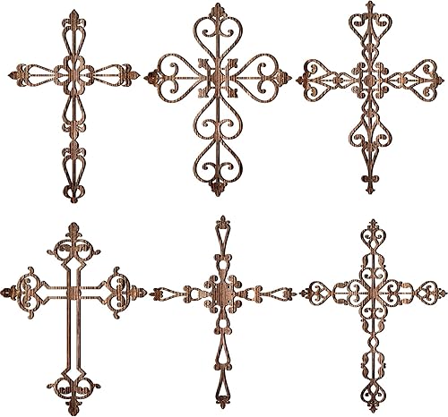 Soaoo 6 piezas de cruz de madera para colgar en la pared, cruz religiosa antigua decoración de pared, cruces de pared talladas a mano para