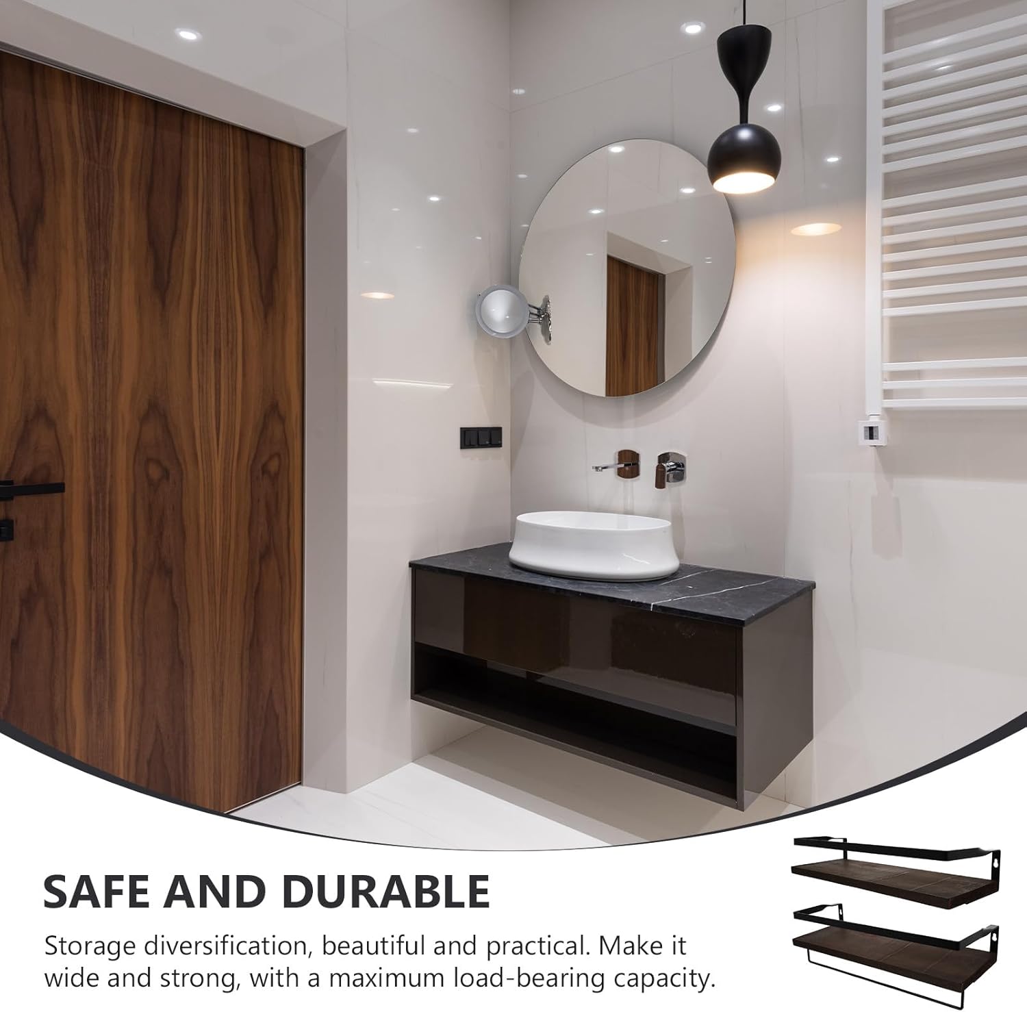 NUOBESTY Wooden Wall-Mounted Storage Shelf Set 2pcs Floating Room Storage Rack for Bathroom and Kitchen Pine Wood Deep Brown Decorative Wall Holder