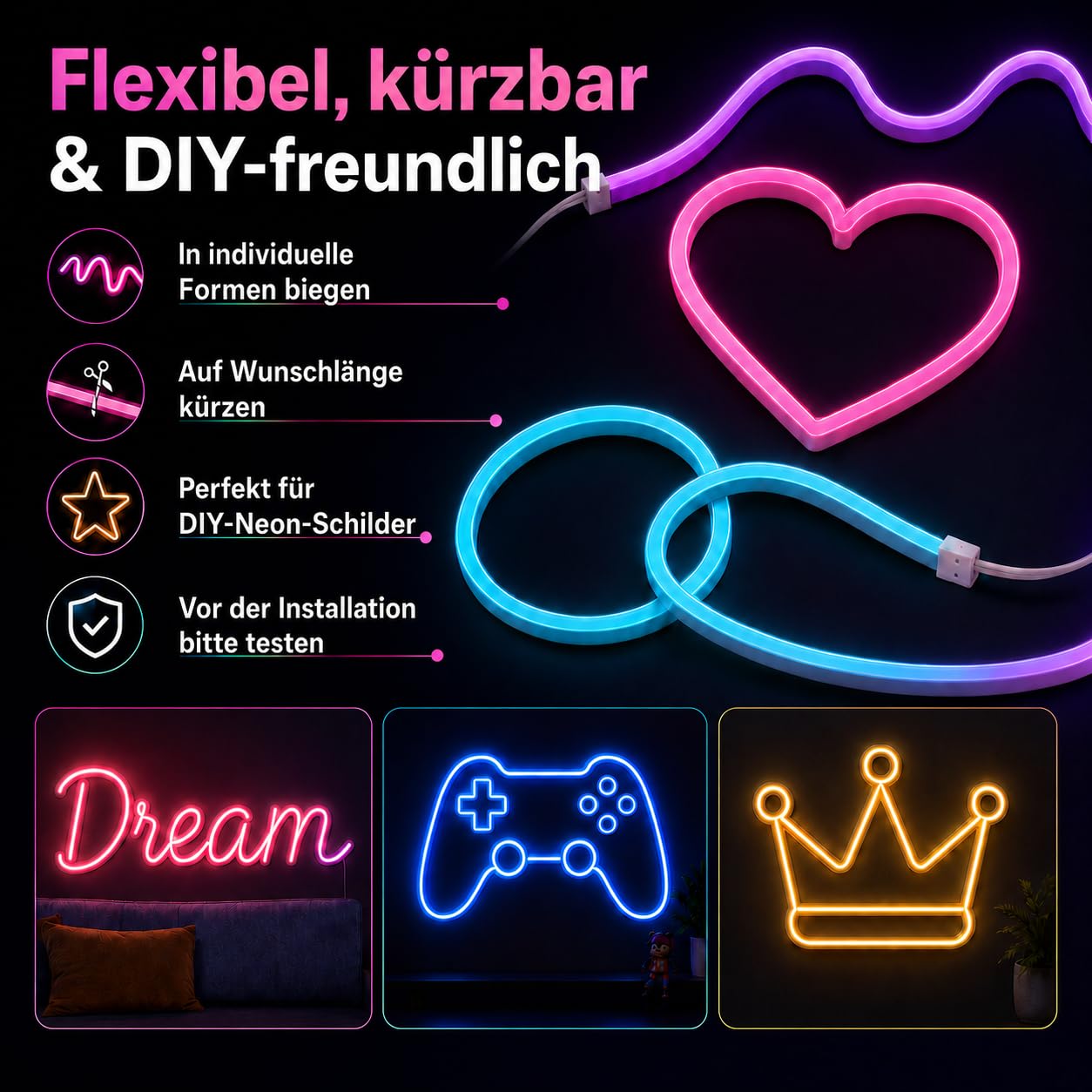 Meevt RGB Neon LED Strip 20m, 24V LED Streifen für Outdoor und Innenbereich | 72 LEDs/m, IP65, Weiches Silikonmaterial, 120° Seitenbeleuchtung, App und Fernbedienung, Musik Sync, Terrasse Garten Deko