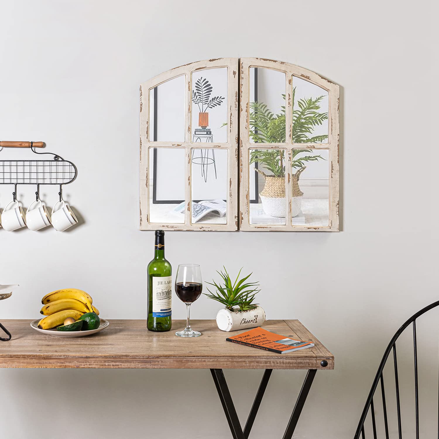 Wandspiegel Set 2 Stück – Quadratisch 30x30 Cm, Bauernhaus-Stil, Shabby White Holz – Für Wohnzimmer, Flur, Garten