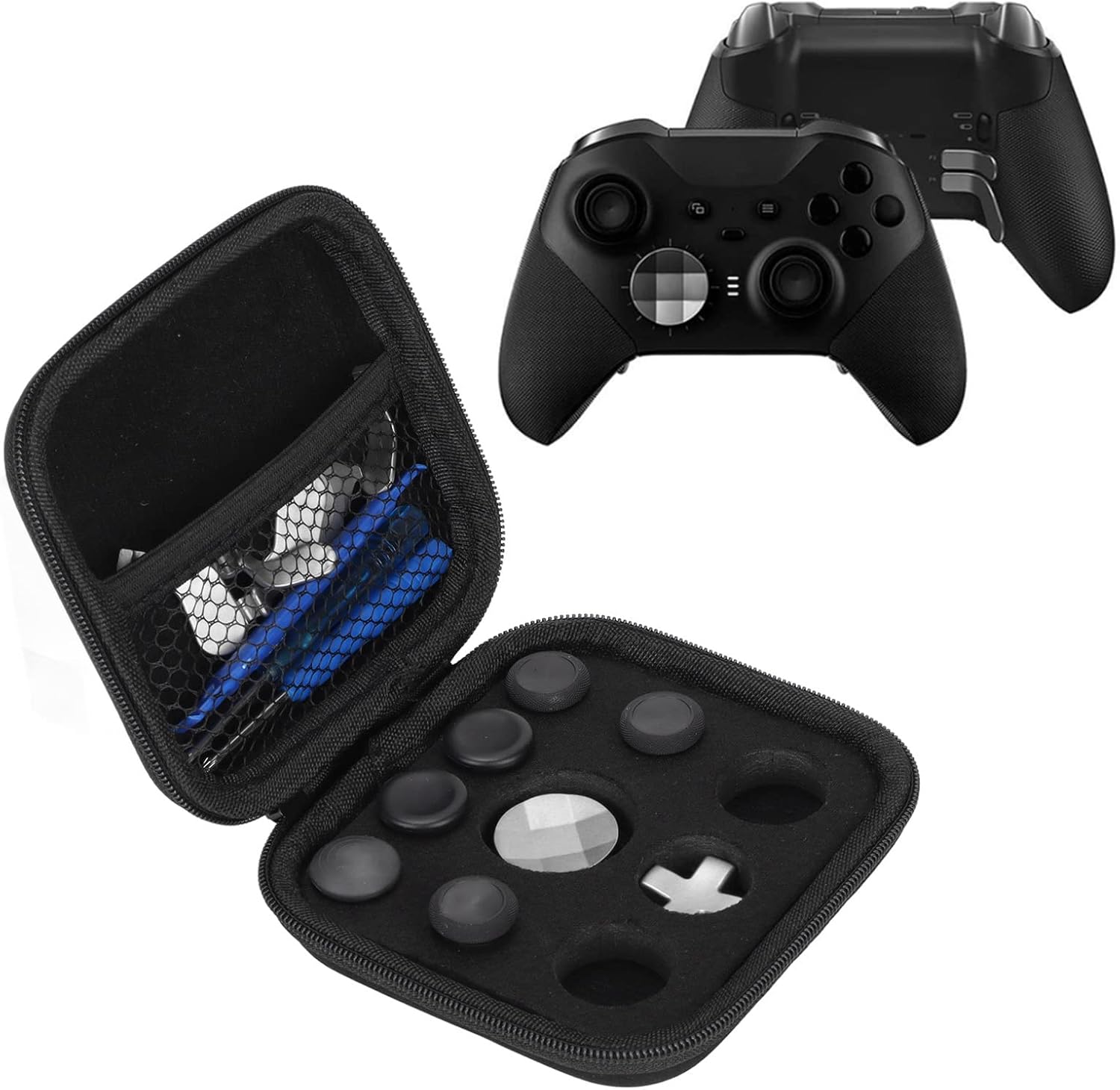 PUSOKEI Game Controller Kit for Elite Series 2, 6 Different Metal Analog Sticks Accessories, 4 Silver Paddles, 2 Silver D Pads for Xbox One Elite Series 2