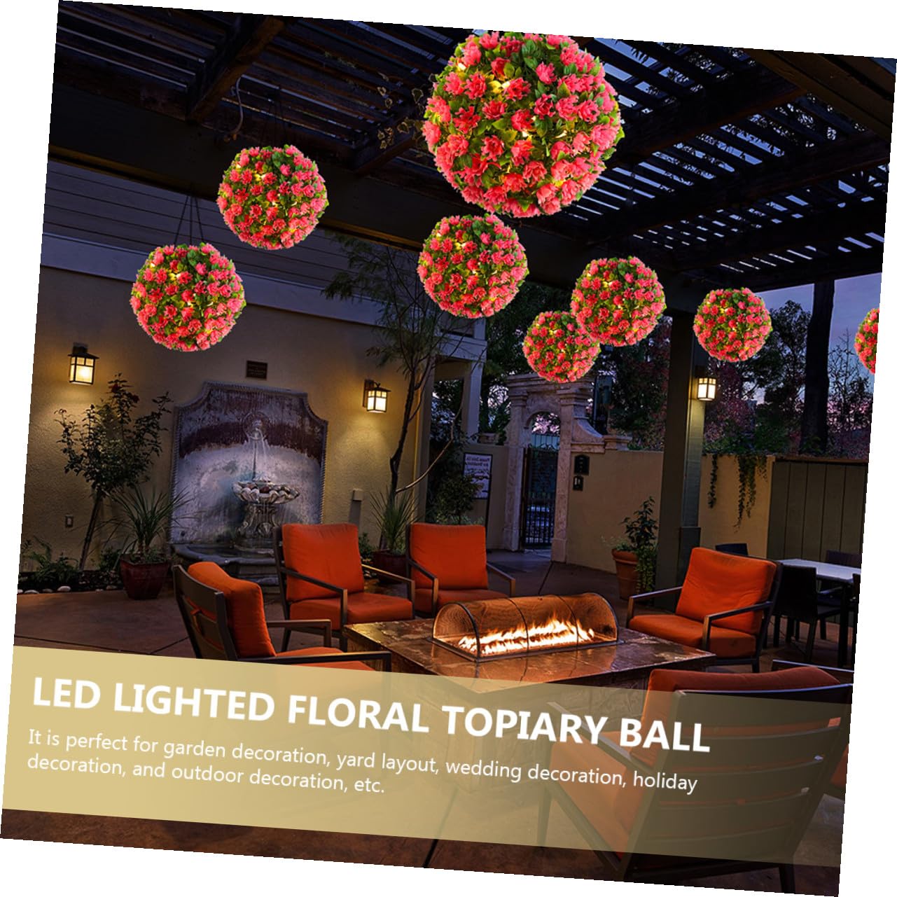 Artibetter Solarbetriebene LED Hängekugel aus Rosa Formschnitt Blumen und Kunststoff für Garten und Hochzeitsdekoration mit Realistischer Optik