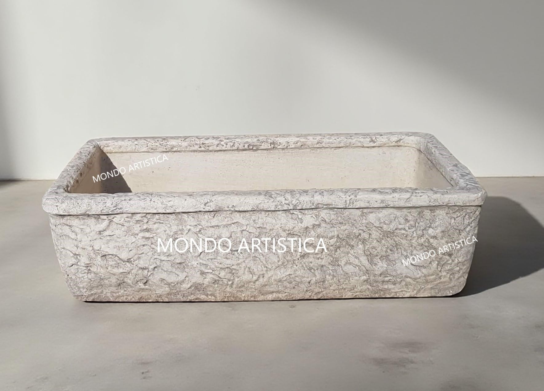 Lavandino, Lavabo, Pilozzo, Vasca Unica, Fontana Da Esterno, Per Giardino Altezza 22 cm, Larghezza 80x40 Cm, In Cemento Bianco E Polvere Di Marmo, Colore Sfumato Grigio
