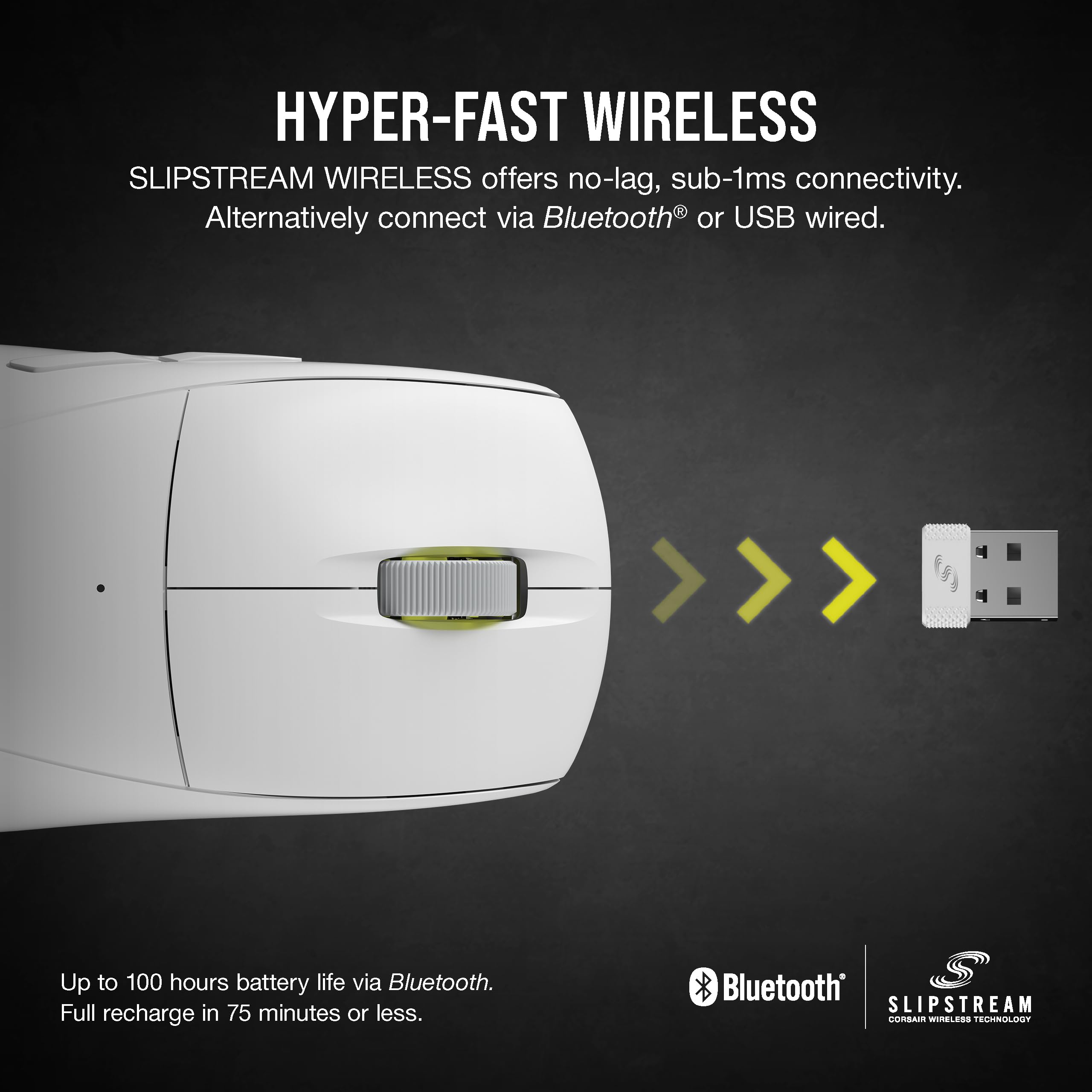 Corsair M75 Air - Ratón inalámbrico Ultraligero para Videojuegos FPS - 26.000 dpi - Entrada ultrarrápida - Forma simétrica - Compatible con iCUE - PC, Mac - Blanco