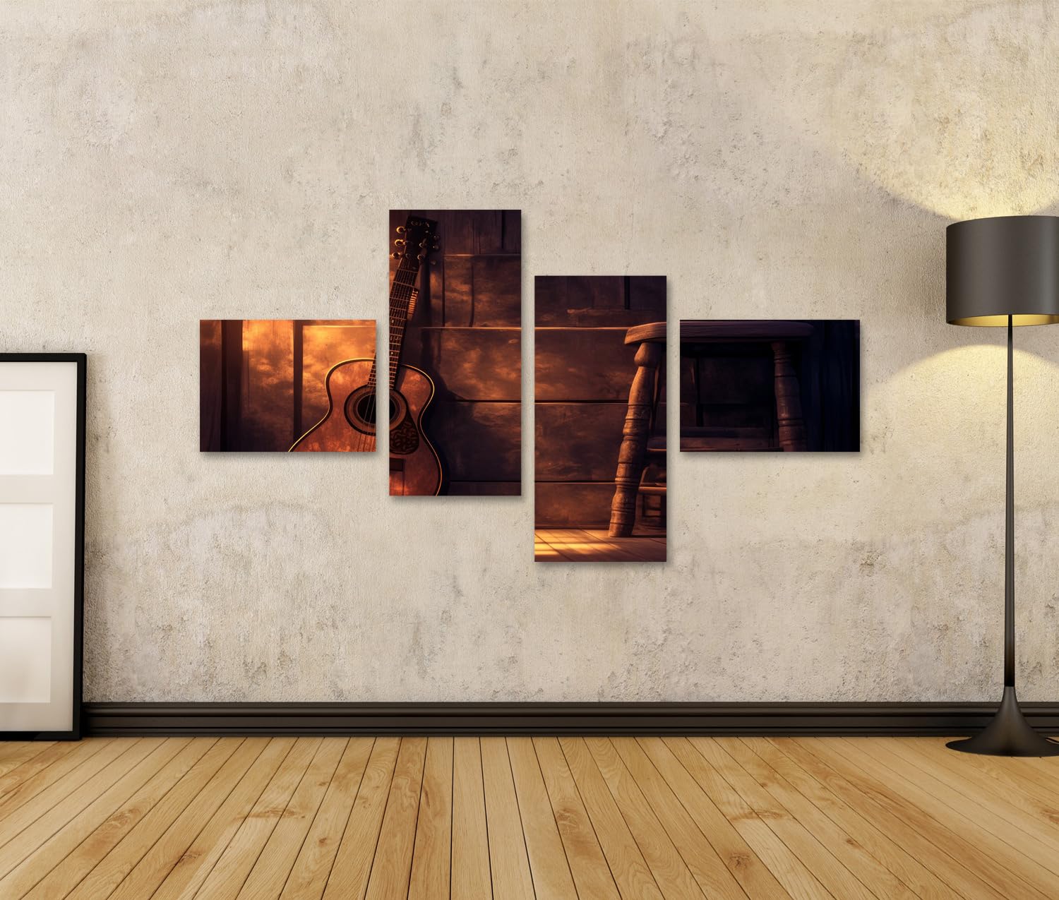 islandburner Immagine su tela tramonto chitarra in casa di legno per soggiorno amanti della musica negozio immagini murali poster