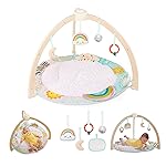 B. Toys - Wooden Baby Gym & Soft Play Mat with 5 Hanging Sensory Toys for Newborns - Sunrise to Sunset Design - Tummy Time & Motor Skills - for Babies 0+ Months