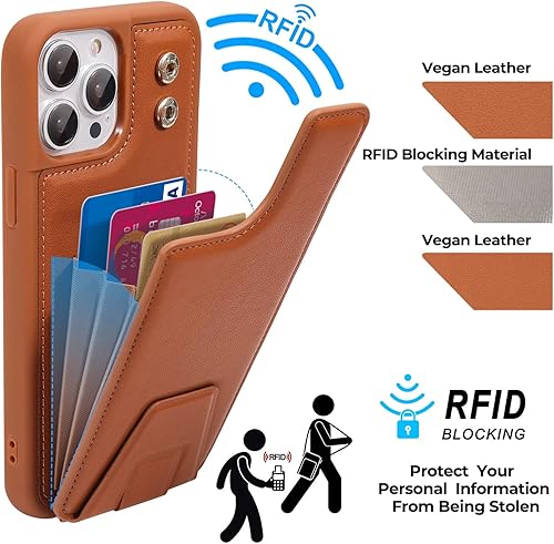 Miniatura 6 de HANDODO Funda tipo cartera compatible con iPhone 14 Pro Max, funda magnética de cuero con ranuras para tarjetas, con bloqueo RFID, doble cierre,