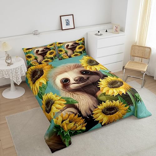 Miniatura 3 de Lindo juego de edredón de perezoso, tamaño Queen, juego de ropa de cama con flores amarillas y girasoles para niñas, adolescentes, decoración de