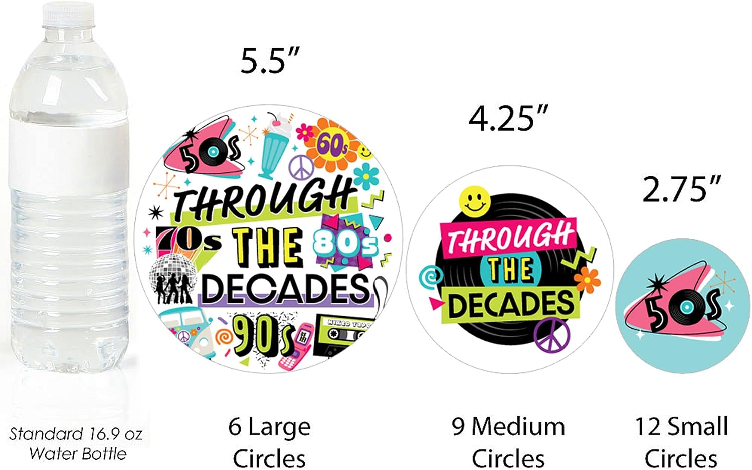 Big Dot of Happiness Through the Decades - 50s, 60s, 70s, 80s, and 90s Party Giant Circle Confetti - Party Decorations - Large Confetti 27 Count image 3