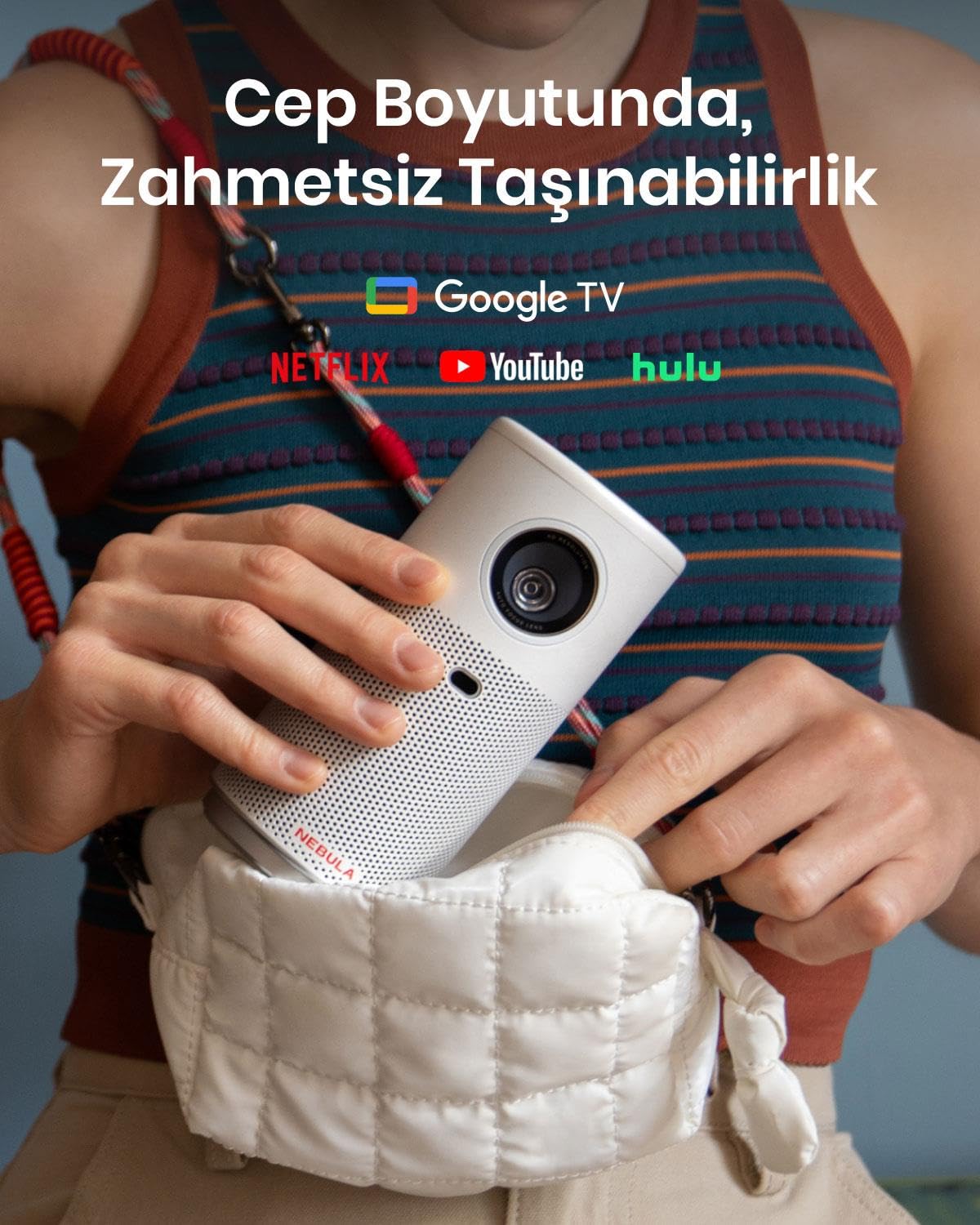 Nebula Capsule Air Google TV Projecteur, Mini projecteur Intelligent 720p avec Wi-FI et Bluetooth, 2 Heures de Lecture, Dolby Digital, Ultra Portable pour n'importe Quel Espace, Blanc, Garantie de 18