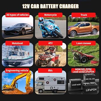 Battery Charger for Bajaj Platina 125 DTS-Si/Platina 125 Dumdar Sawari, 12V Motorcycle Battery Tender LCD Display Smart Automatic Trickle Charger Pulse Repair Multiple Protection