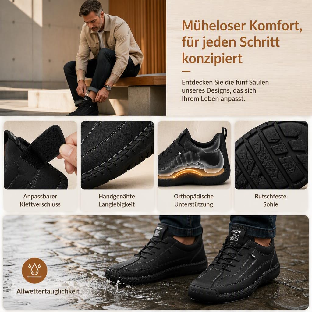 2026 New Sneakers Damen Herren,Komfortable&Schmerzfreie Orthopädische Sneaker,Handmade Leather Orthopedic Comfy Shoes,Slip-On Atmungsaktive Das Gehen Komfortabler Gestalten