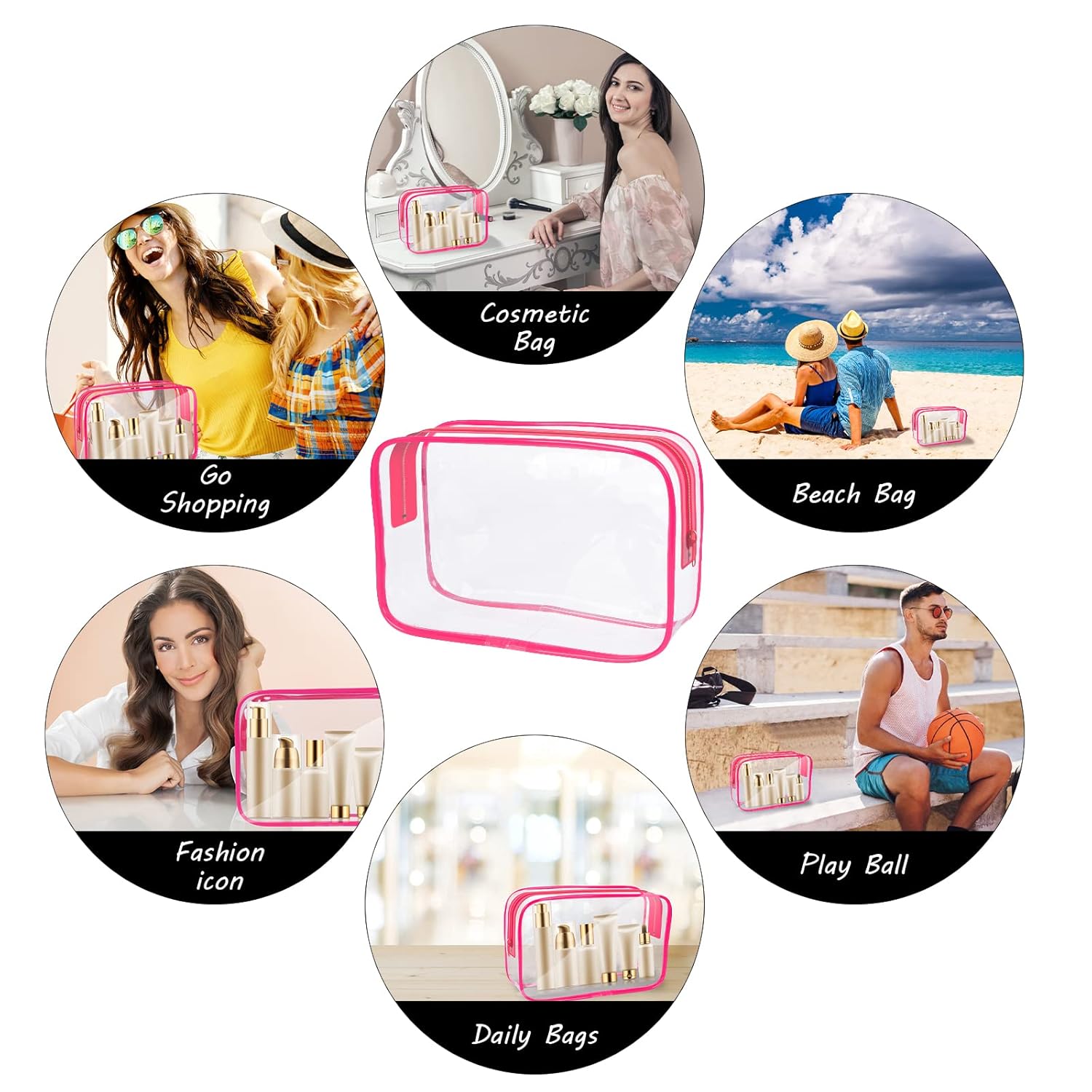 Clear Makeup Bag, 3 Pack Portable Cosmetic Travel Bag with Sturdy Zipper, TSA Approved Toiletry Bags Quart Size Makeup Bag Organizer for Women Men, Pink : Beauty & Personal Care