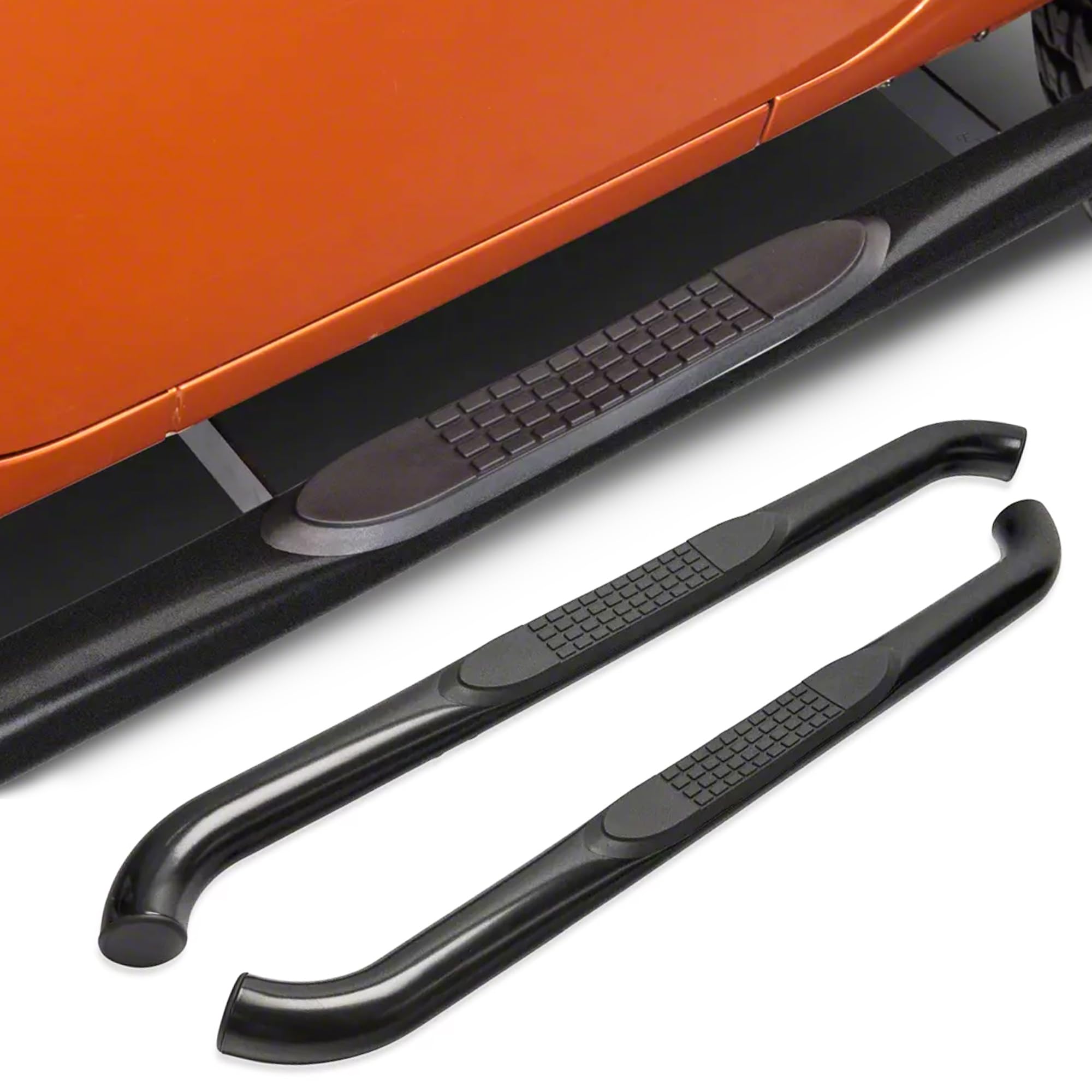 RED ROCK 3" Round Curved Side Step Bars in Textured Black Fits Jeep Wrangler JK 2 Door 2007-2018