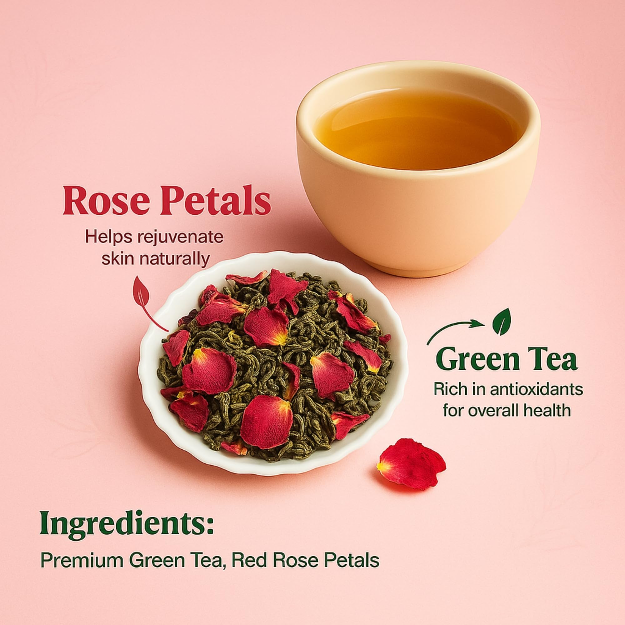 Brewora Rose Green Tea Pouch | Aromatic Floral Blend | Premium Green Tea with Rose Petals | Refreshing & Soothing Flavor | Antioxidant Rich Loose Leaf Tea | Resealable Pouch_100 gm 2