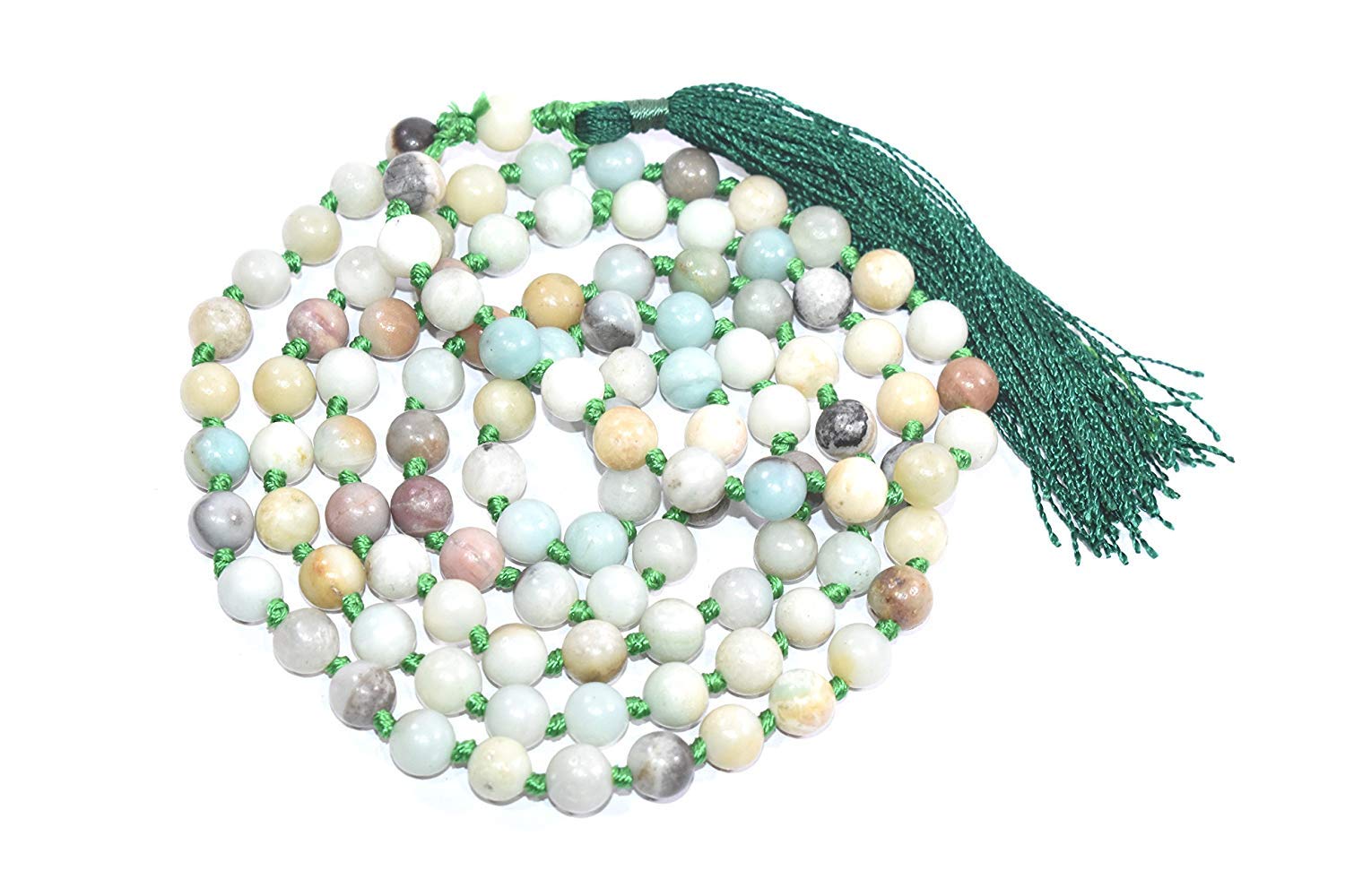 Collar de Mala Natural AAA Multi Amazonita 108 | Mala Multi Amazonita | Collar Mala con cuentas de oración 108 | Pulsera Mala anudada a mano | Japa Mala| Cuentas redondas de 8 mm