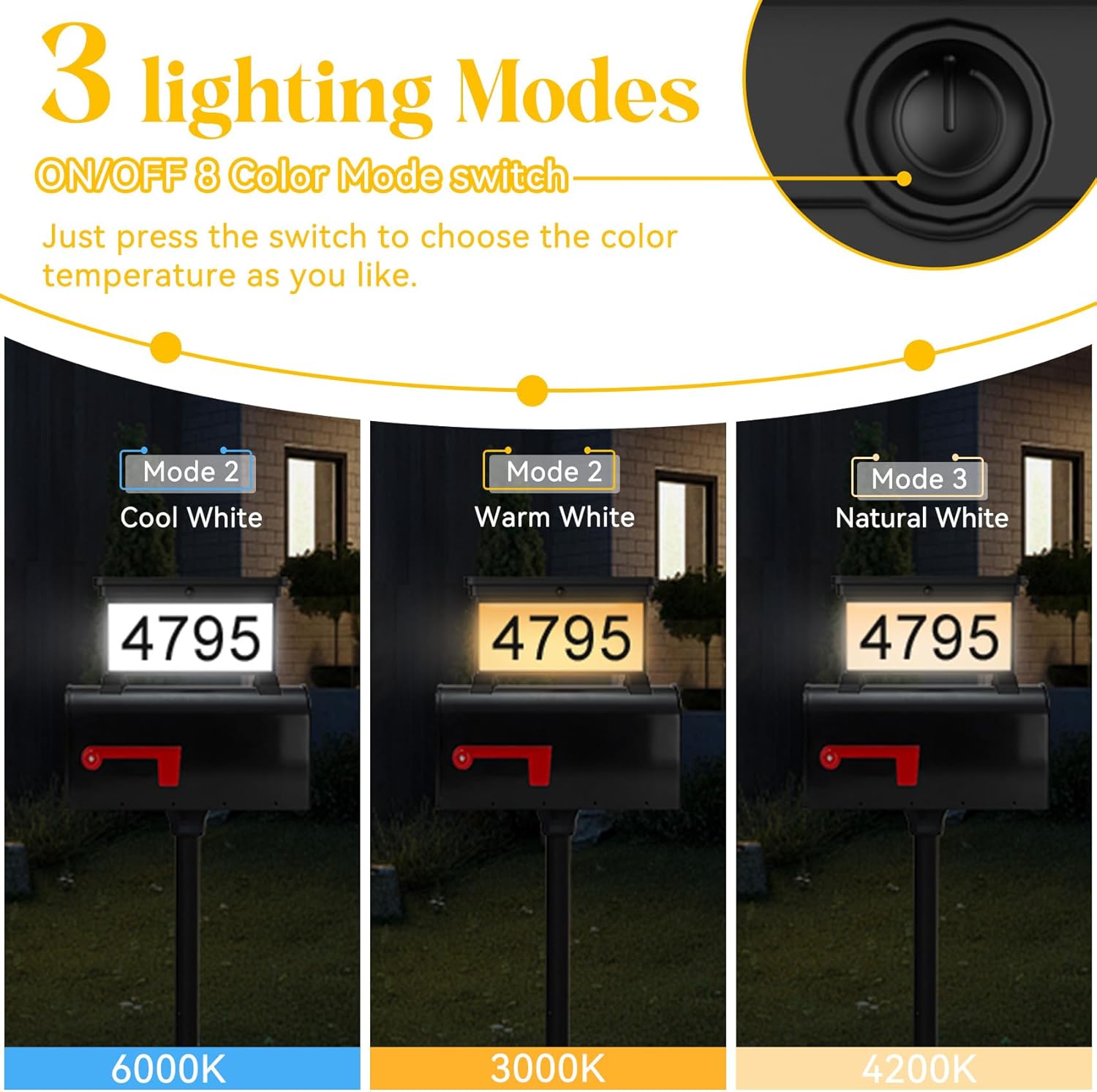 LumiZen New Upgraded Solar Address Sign,Double Sided Glow House Numbers with Auto On/Off, 3-Color Lighting Modes Mailbox Number Plaque Waterproof, Dual Stakes for Home Yard Driveway-2pack