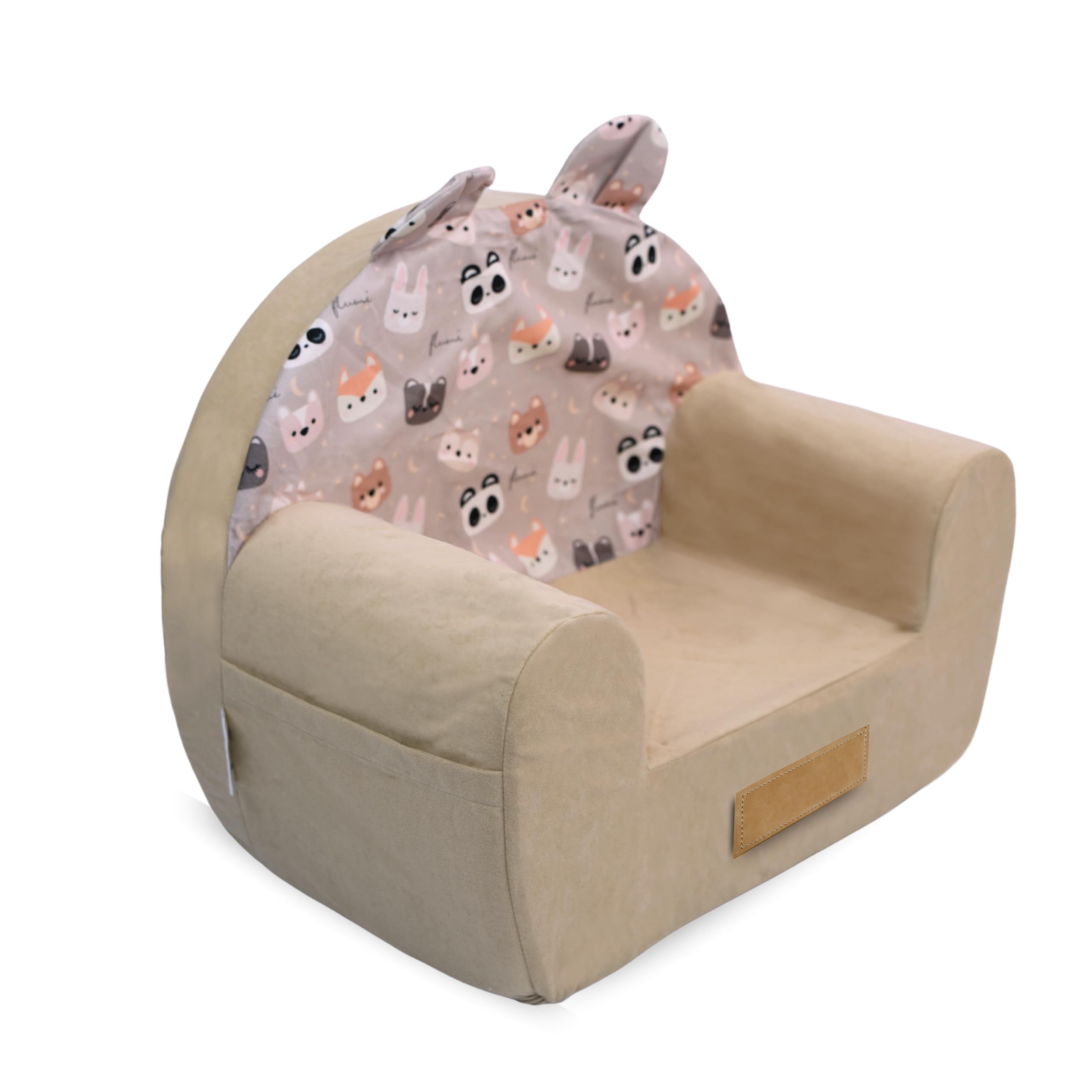 Poltrona per bambini personalizzata Flumi - Seduta per la sala giochi - Poltrona con nome inciso del bambino (BEIGE + BEARS)