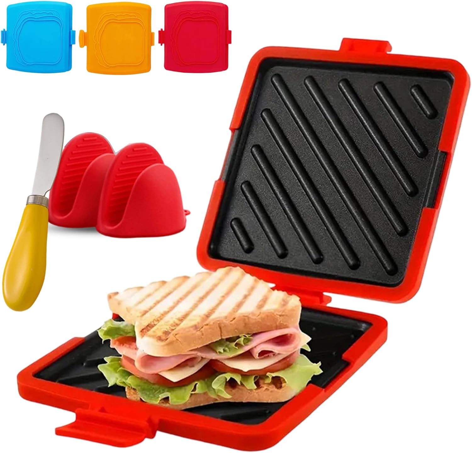 Microwave Toastie Sandwich Maker Wireless Silicone Microwaveable Cookware Extra Crispy Toasties & Panini Presses No Soggy Results - Compact & Dishwasher Safe Red