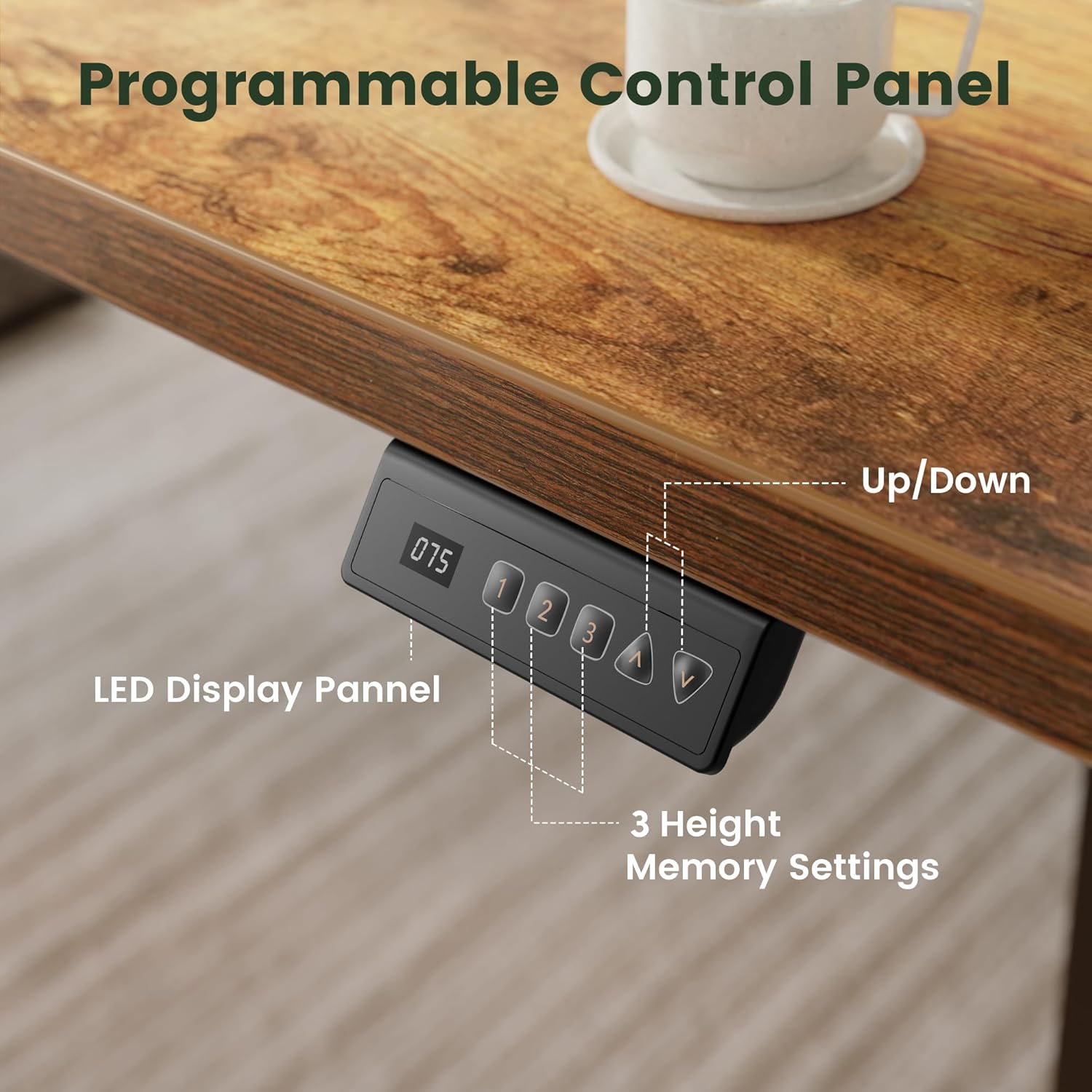 CubiCubi Electric Standing Desk Height Adjustable, 47.2 x 23.6 Inches Home Office Computer Desk, Sit to Stand Up with Memory Presets, Rustic Brown