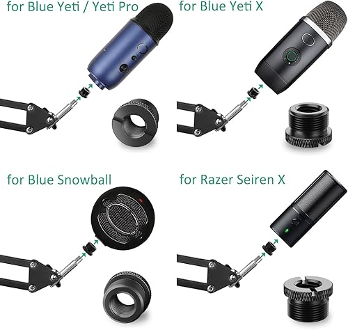Miniatura 7 de Adaptador de micrófono Yeti azul ranurado de metal 58 a 38 2 piezas para soporte de micrófono como Blue Yeti X, Yeti Pro, Blue Snowball