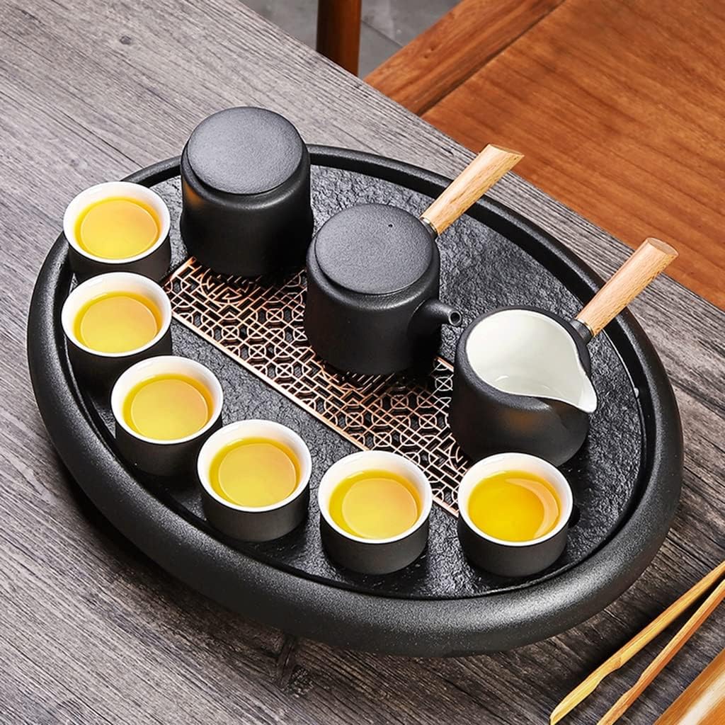 Black Stone Chinese Gongfu Tea Tray Table Box with Water Storage for Kungfu Kung Fu Tea Set,